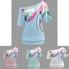 Luxurious Off The Shoulder Floral Print Short Sleeve Women's T-shirts Top Plus Size