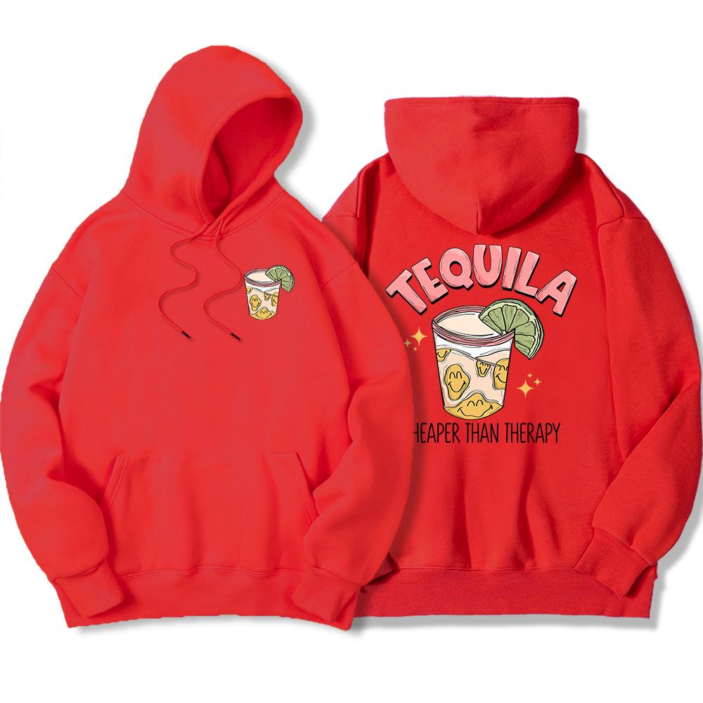 Tequila Cheaper Than Therapy Bedruckter Kapuzenpullover für Herren, modisches, lockeres Sweatshirt aus lässigem Fleece, weiche Kapuze, warme Übergröße