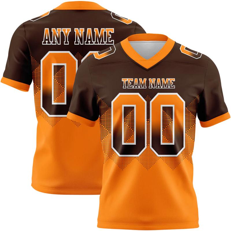 Gradient Brown Color Football T Shirts For Men Custom Name Team Name Number Rugby T-shirts Casual Oversized Sports Team Uniforms