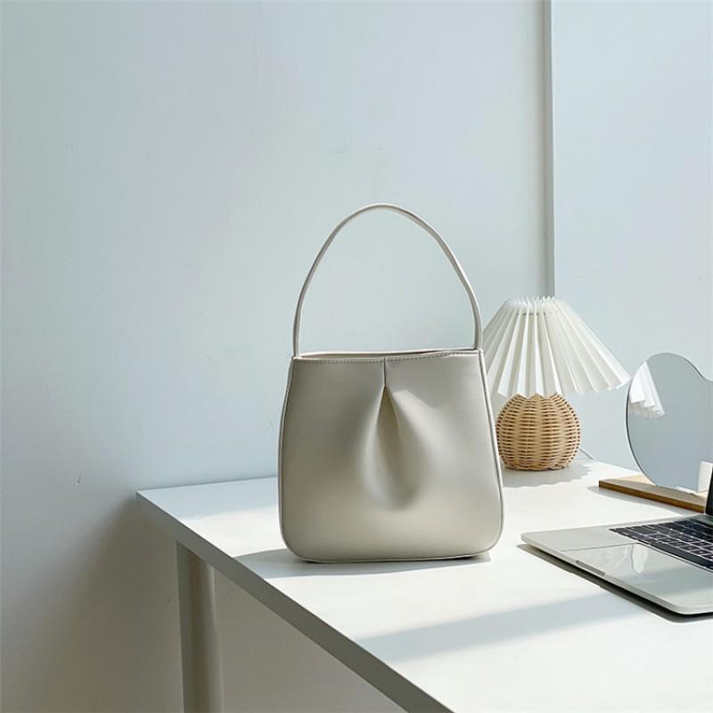 2025 New Niche Retro Simple Solid Color Pleated Single-shoulder Underarm Bag Temperament Handbag Small Square белый