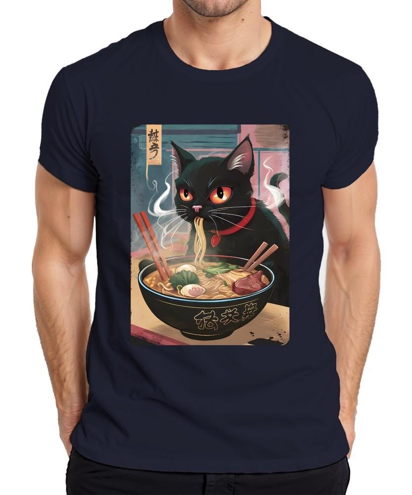 Black Cat Raunisex Noodle Soup Japanese Kawaii Anime Neko Chibi Unisexs TShirt S