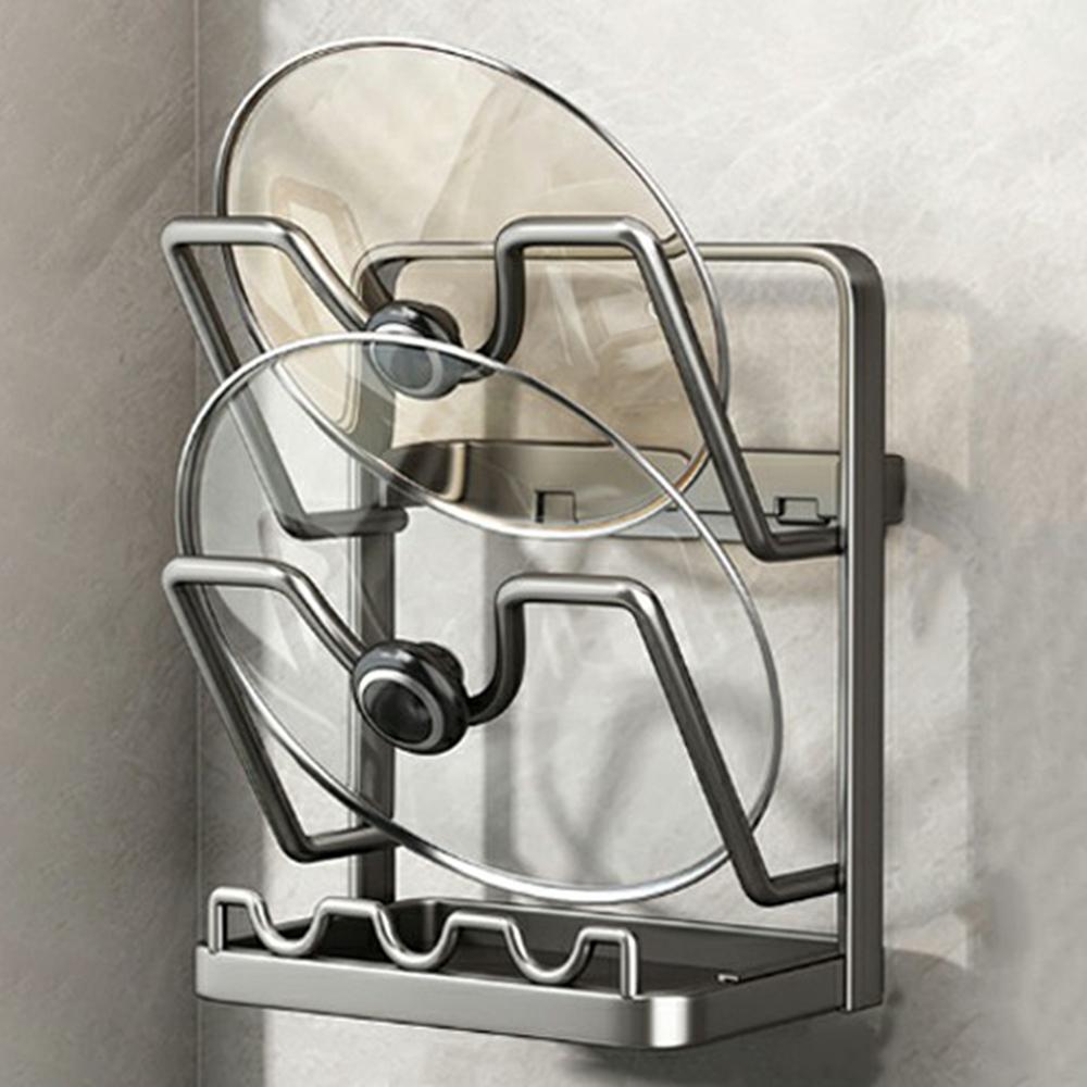 2 Tier No Drilling Wall Mounted Pot Lid Organizer Carbon Steel Cutting Board Holder Kitchen Storage Rack B