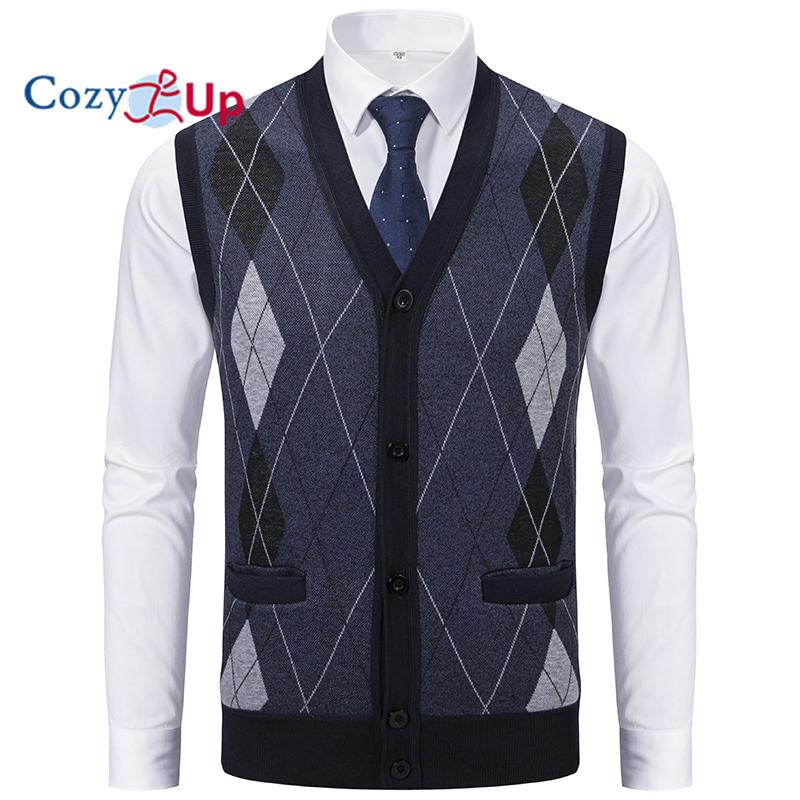 Cozy Up Mens Argyle Sweater Vests V Neck Sleeveless Cardigan Vest Knitwear