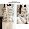 Women's Striped Pure Wool Cardigan - Seven-Needle Thickened, Round Neck, Autumn/Winter, Loose Knit Sweater Coat