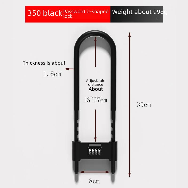 U-shaped Anti-theft Glass Door Lock Double Handle For Bicycle Shops Electronic Vehicle Protection U-lock Extension Plug-in