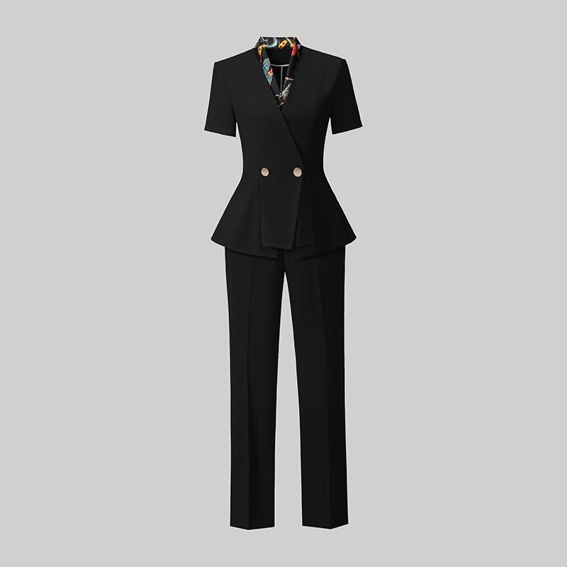 Damen Sommer Kurzarm Professionelles Hosenanzug-Set