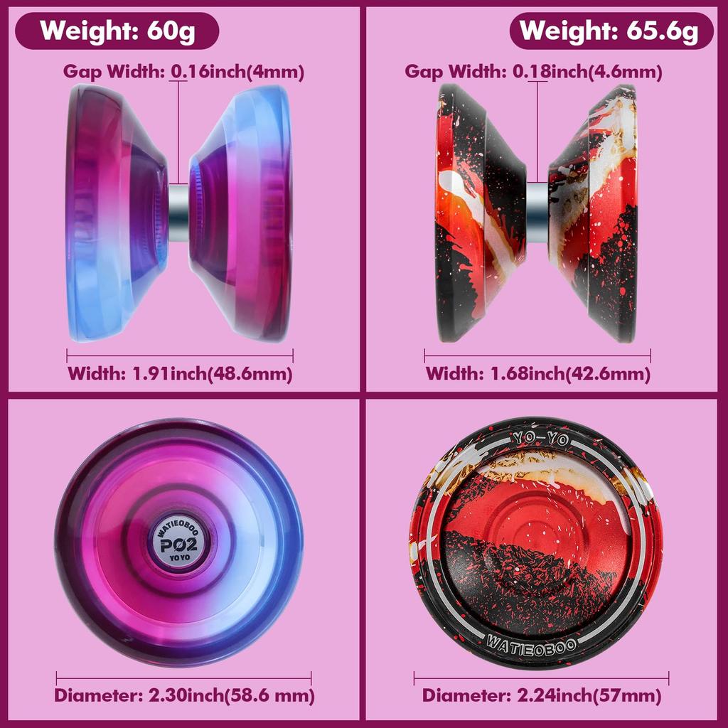 WATIEOBOO YOYO Dual Purpose Yoyo (Professional Non-Reactive To Reactive Yoyo), W7 Metal Yo Yo + PC Dual Color P02 Yoyo, Perfect for Beginner Kids and