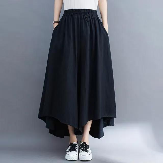 Plus Size Women's Loose Nine-Tenths Pants Skirt: Summer Slimming Irregular Wide-Leg with Pockets