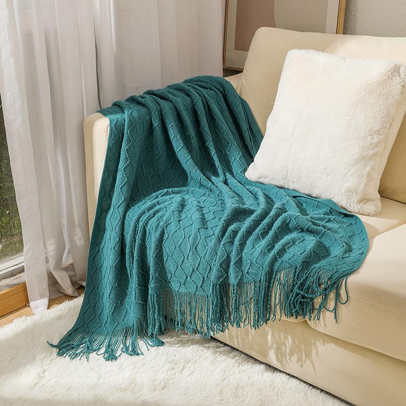 INS Rhombus Thickened Fleece Throw Blanket Knitted Small Sofa Cover Blanket Air Conditioning Bed Nap Blanket Super Soft Hitching Blanket