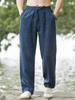 Linen Pants Men's Summer Breathable Cotton Hemp Wide Leg Casual Pants