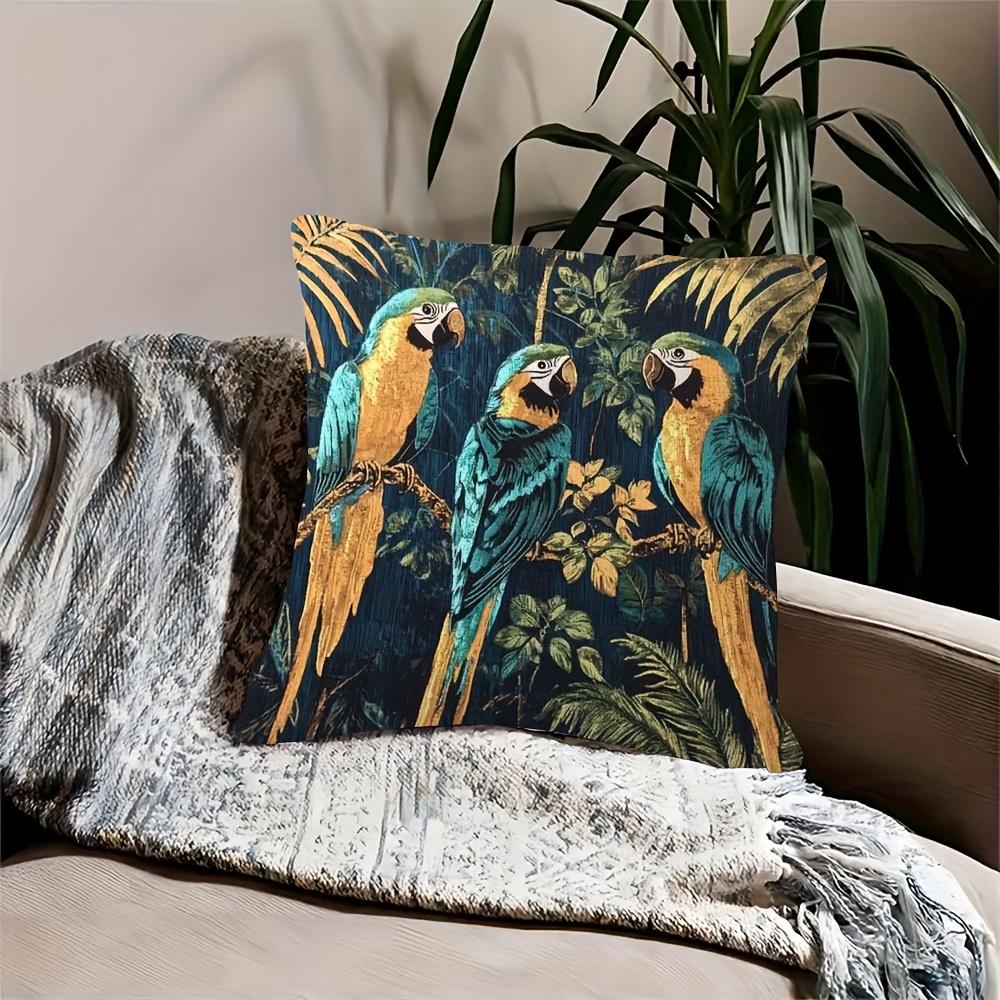 2D flach - Vintage tropischer Ara Papagei Kissenbezug Dschungel Botanisch Dekorative Kissenhülle für Zuhause Schlafzimmer Wohnzimmer