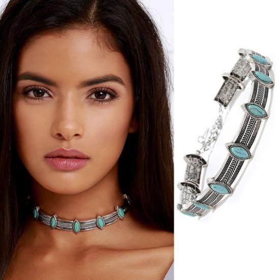 Vintage Style Women Faux Turquoise Collar Choker Bohemian Statement Necklace