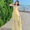 French romantic dress women's summer small flying sleeves ruffle edge suspender skirt seaside travel vacation irregular long dress