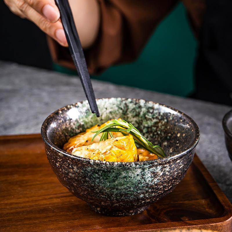 Japanese Tableware Rice Bowl Barbecue Table Round Bowl Household Eating Bowl Homestay Retro Rice Bowl One Person Food