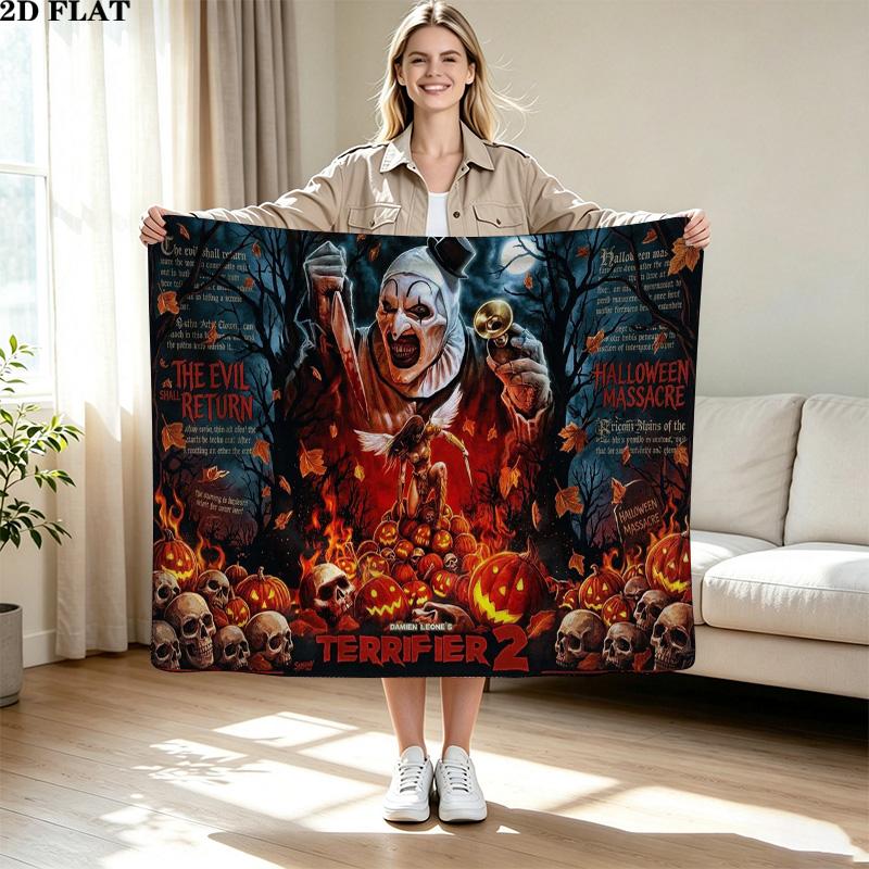 Terrifier Horror Print Flannel Blanket High Quality Warm Comfortable Cover for All Seasons Perfect for Gifts Home Decor