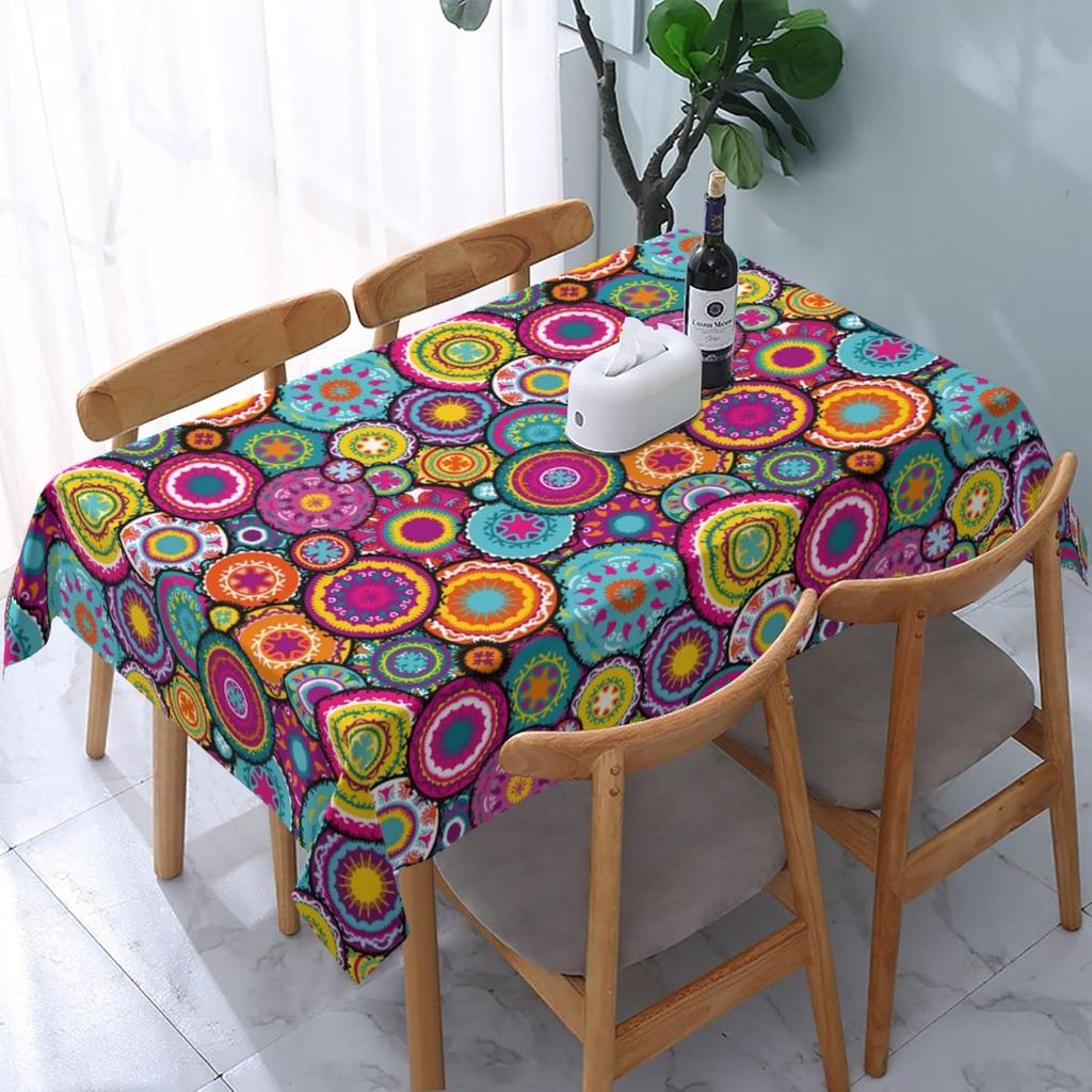 Mexican Colorful Stripe Pattern Rectangle Tablecloth Mexico Party Decor Reusable Polyester Cloth Covers for Kitchen Table Decor