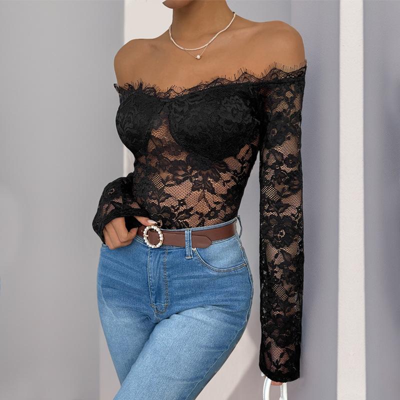 Women's Jumpsuit One Neck Long Sleeve Black Bodysuit Clothes