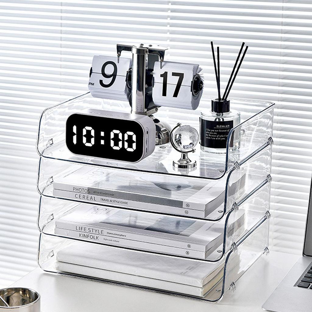 A4-papiroppbevaringsboks Stablebar plast Stor åpning Enkeltlags skrivebordsfilorganisering for kontor