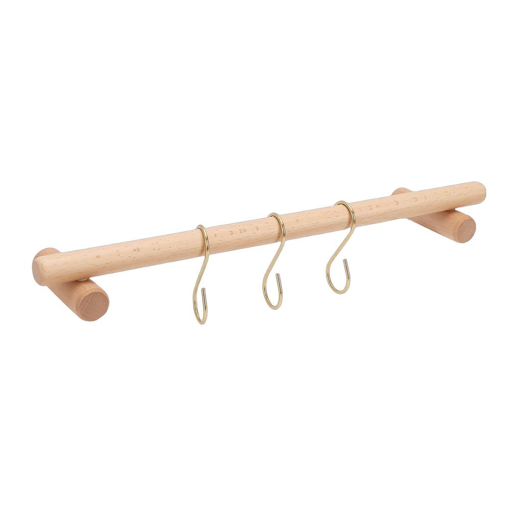 Wooden Towel Rack 45cm with 3 S Hooks Wall Mounted Towel Holder Hanger for Bathroom