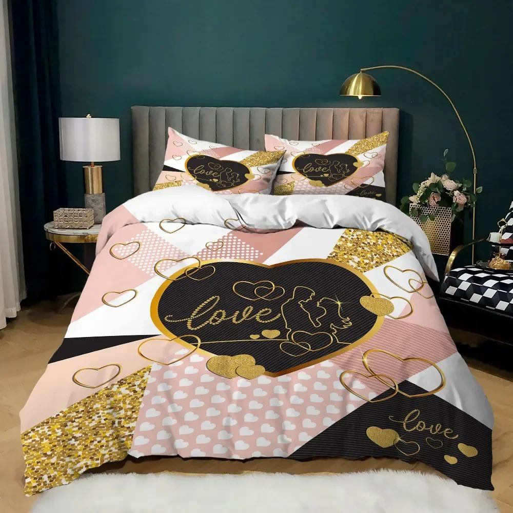 Liebesherz Bettbezug Rot Lila Rosenblume Bettwäscheset Bettbezug Bettdecke Valentinstag Geschenk Paar Liebhaber Schlafzimmer