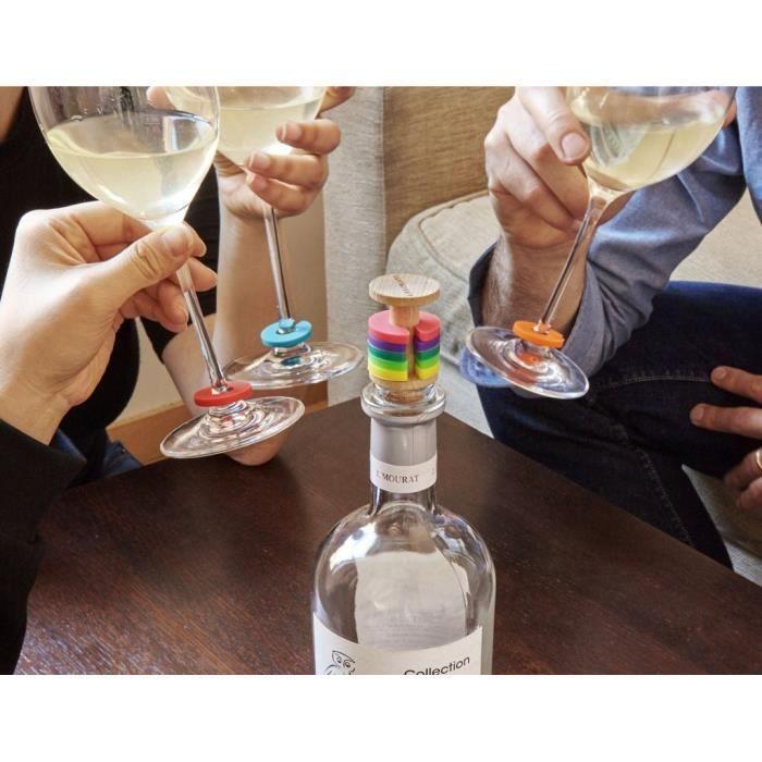 Marqueurs pour Boisson - KIKKERLAND - Arc-en-ciel - Bouchon de Bouteille