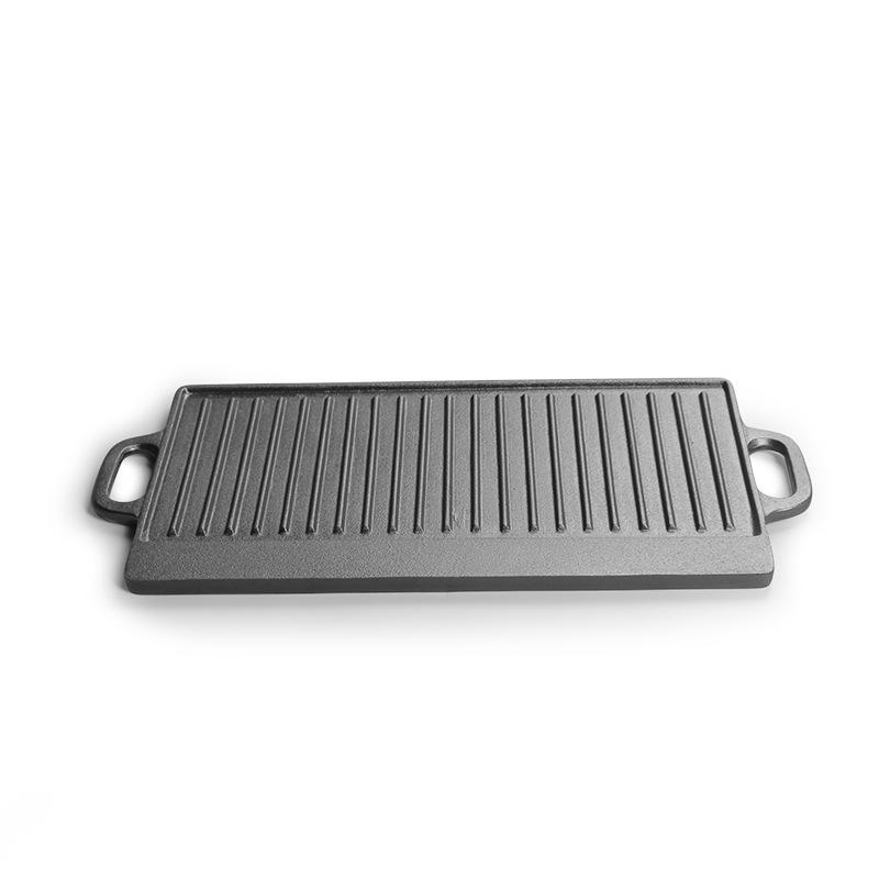 Cast Iron Double Ear Rectangular Baking Pan - Double-Sided Grill & Fry Pan for Outdoor Camping