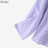 ZANZEA Women Plaid Print Casual Round Neck Long Sleeve Blouse