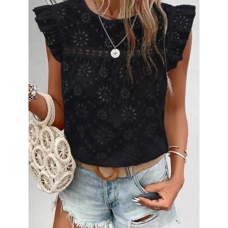 JPNTKY Women's Fashion Casual Solid Color Print Sleeveless O-Neck Blouses & Shirts