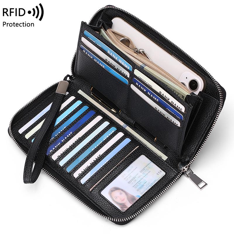 RFID-diebstahlsichere Damenbrieftasche aus PU-Leder, großes Fassungsvermögen, lang und elegant mit mehreren Kartenfächern.