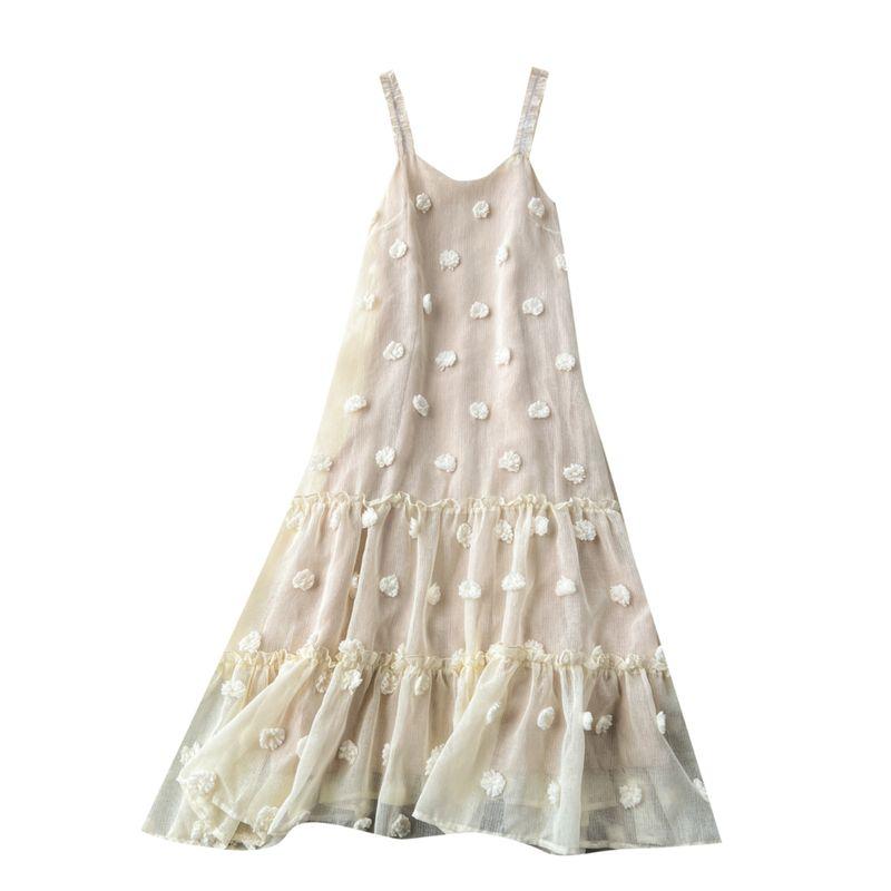 Sweet Vacation Style Sling Dress Female French Elegance Three-Dimensional Flower Loose Slimming Flounce Fairy Dress