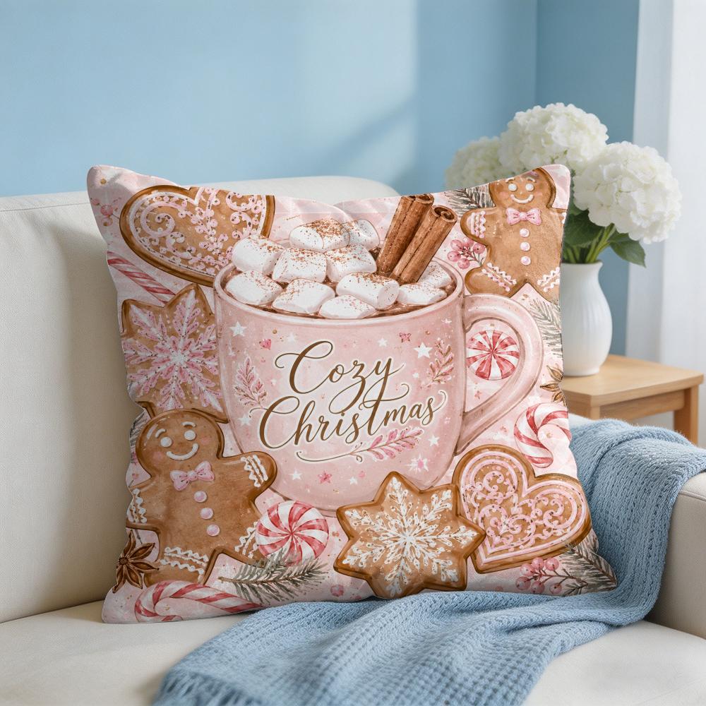 Christmas Pink Gingerbread Cushion Cover Square Pillow Bedroom Sofa Leisure Comfort Living Room Home Decoration X