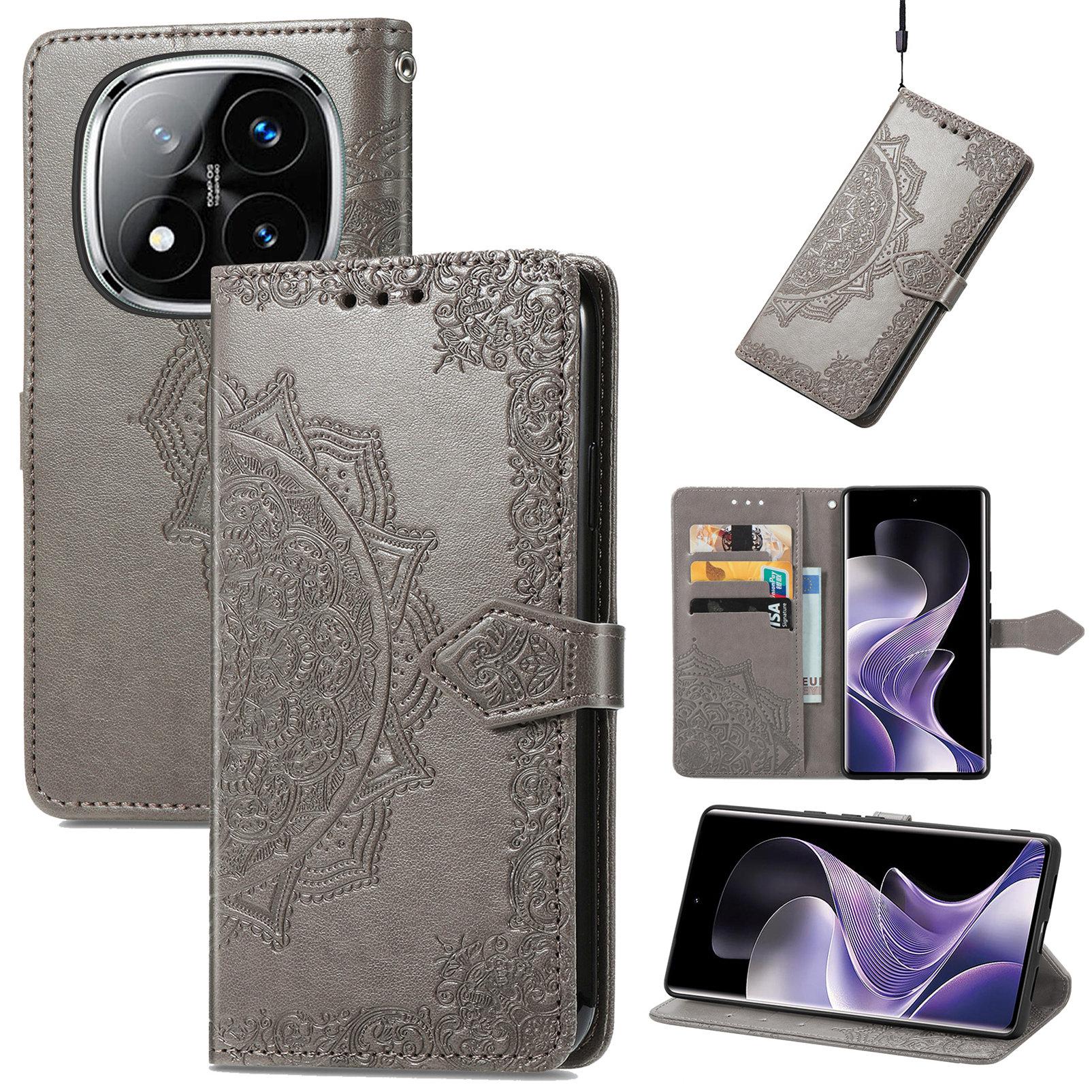 

For Xiaomi Redmi Note 14 Pro 5G Wallet Case Mandala Flower Leather Phone Cover Stand Grey