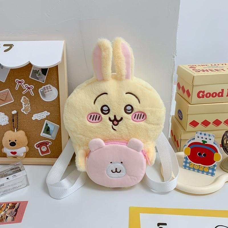 Chiikawa Cartoon Plush Embroidered Shoulder Bag With Transparent Pvc For Daily Use