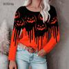 Horror Pumpkin Halloween Women Fashion T-shirts Long Sleeve 3d Print Tie-dye Street Hip Hop Ladies Tees 6XL Big Size Casual Tops