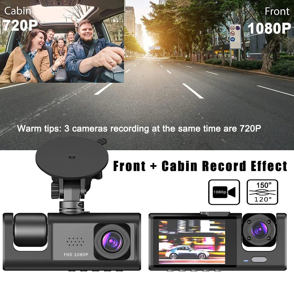 3 Channel Dash Cam for Car Camera 1080P Video Recorder Dashcam Black Box Dual Lens Inside Car DVR Rear View Camera Car Accessory