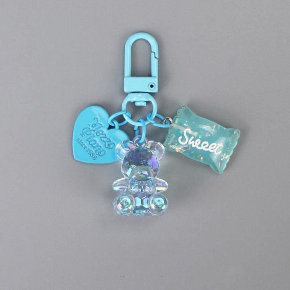 Candy Color Bling Heart Bear Key Ring Transparent Lovely Bag Pendant Car Accessory