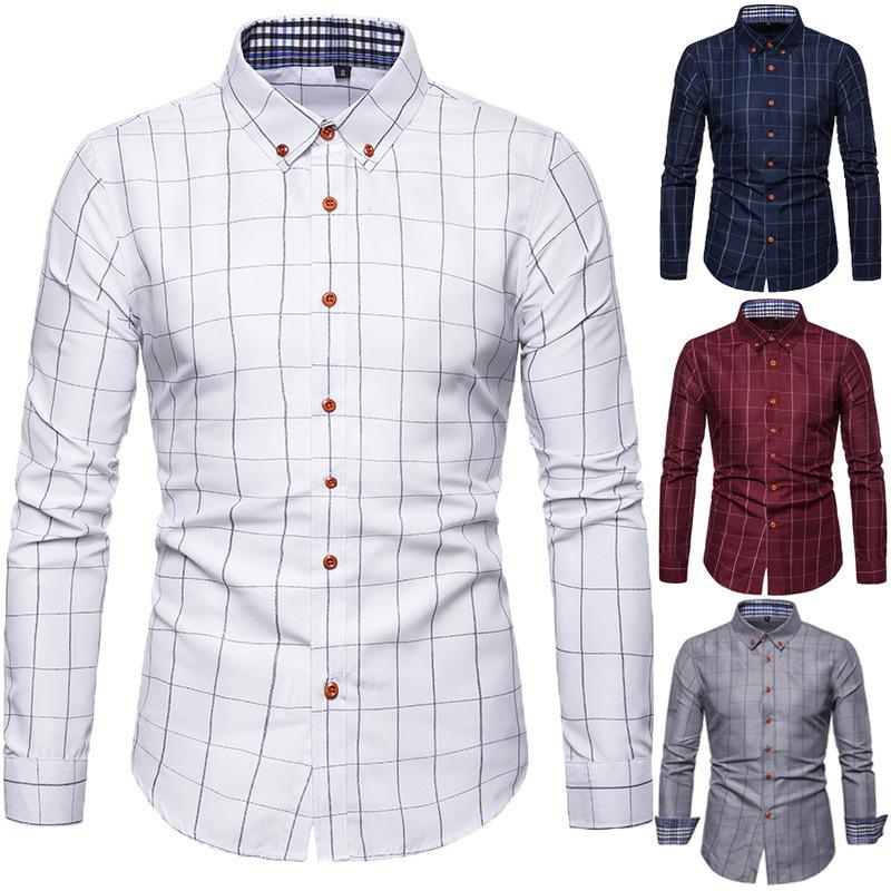 Men's Plaid Print Long Sleeve Button Up Shirts Slim Fit Casual Business Formal Dress Shirt Business Work Shirt for Men Breathable Soft Shirts