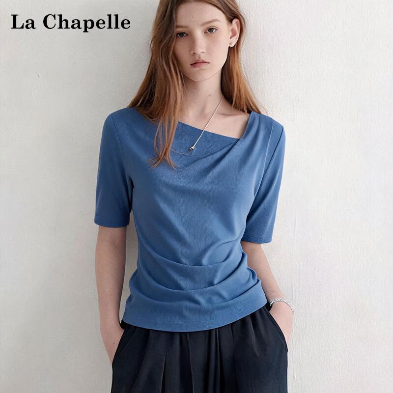 La Chapelle Women s Silk Blend Ribbed Draped Neck Tee M