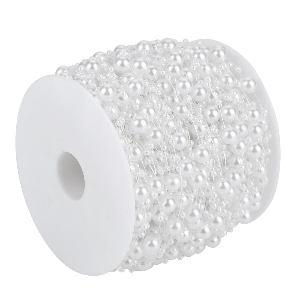 60m roll Grinding Pearl Wire Beads Garland String DIY Wedding Decoration 3mm+8mm(white)