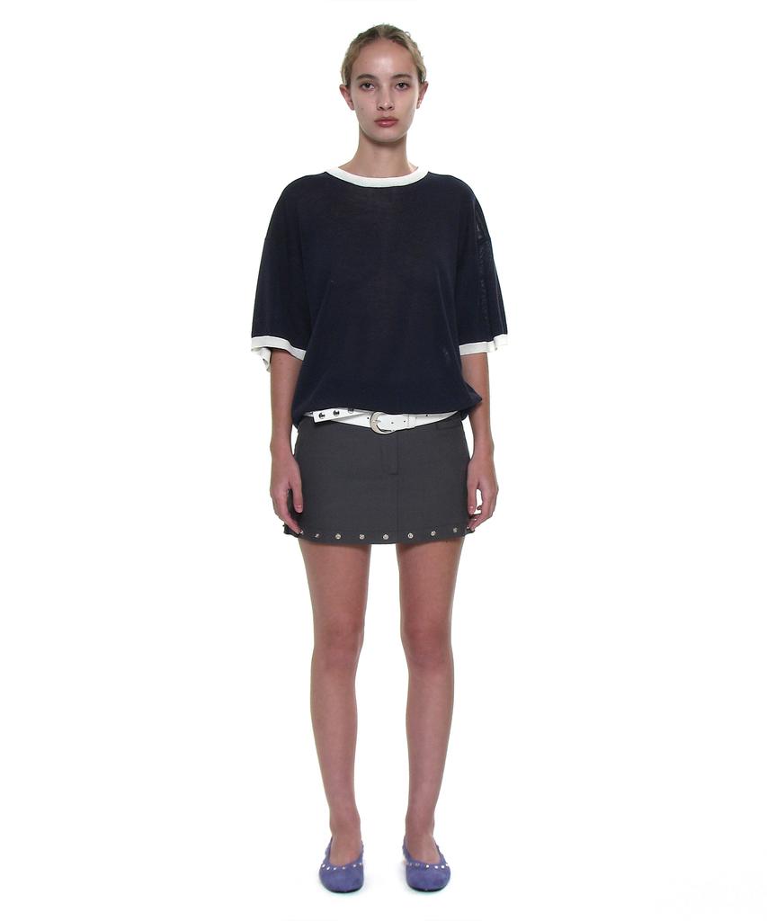 PARTIMENTO WOMEN Linen Oversized Ringer Crewneck Knit_Navy