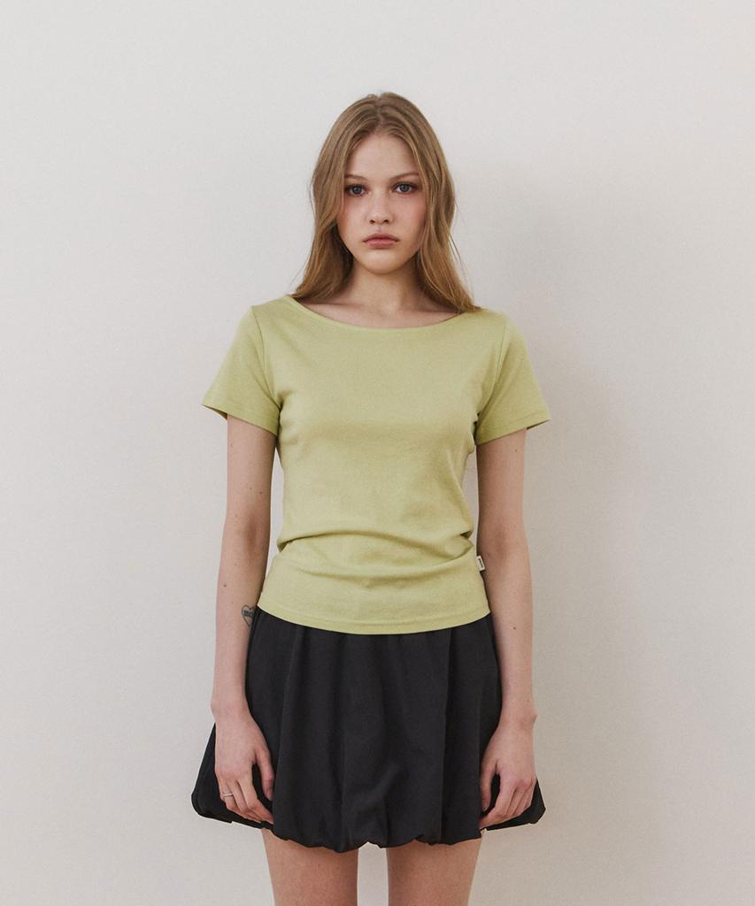 Une Pima Layer Boat-Neck Top_Olive