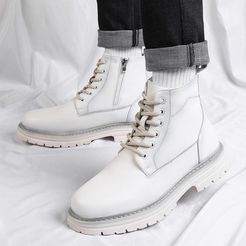 Men High Top Boots Thick Soled Solid Color Lace Up Bare Boots Comfortable Casual Men Boots Sizes 38-46
