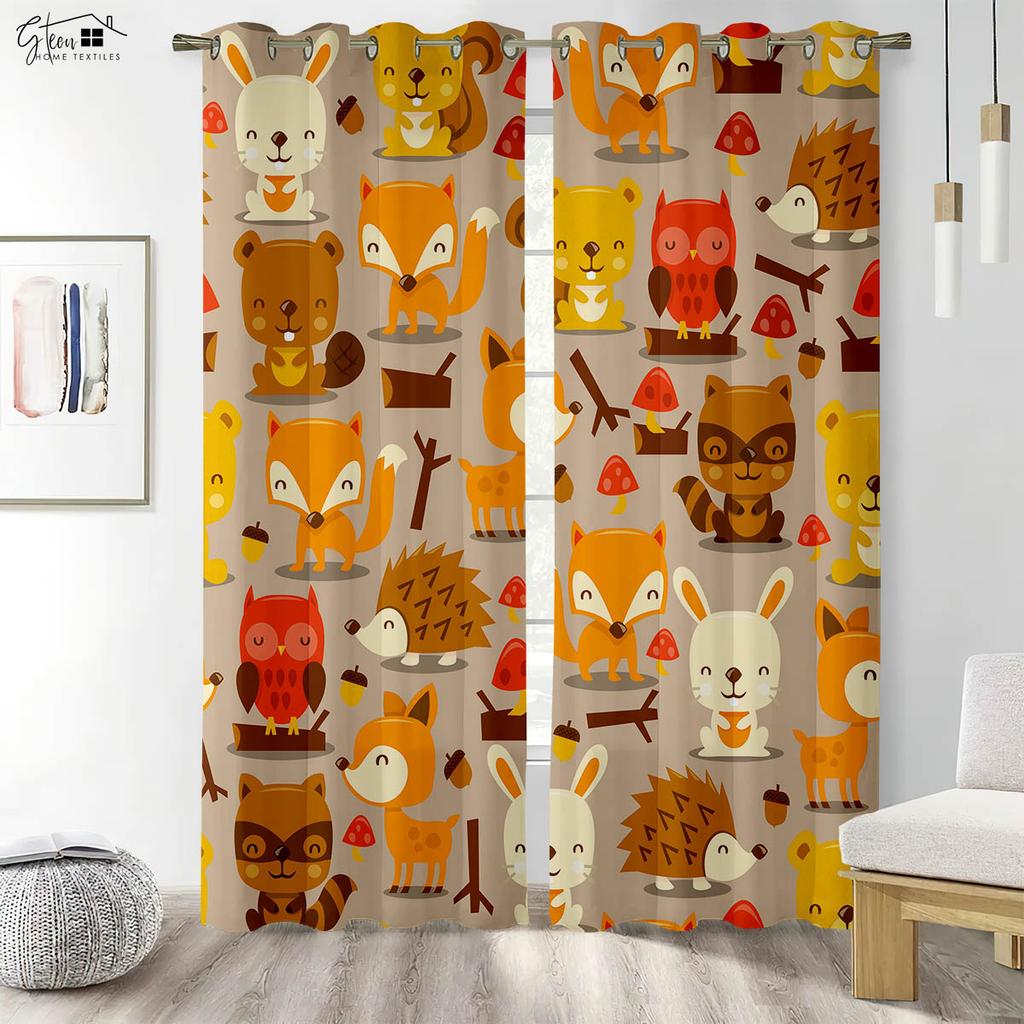 Animal Three-Dimensional Print Draperies Tiger Lion Crocodile Giraffe Elephant Monkey Penguin Fox Rabbit Hedgehog Dragon Cartoon Style Anime Drapery