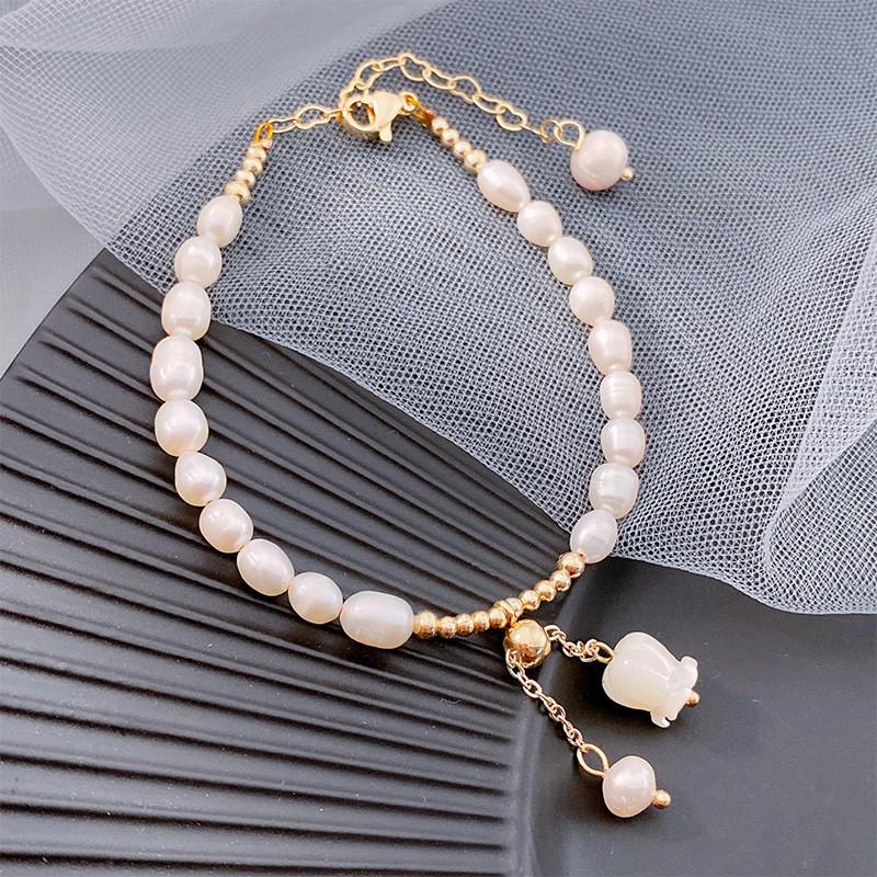 Freshwater Pearl Rose Necklace with Lily of the Valley Pendant - Korean Fashion Retro Clavicle Chain for Women