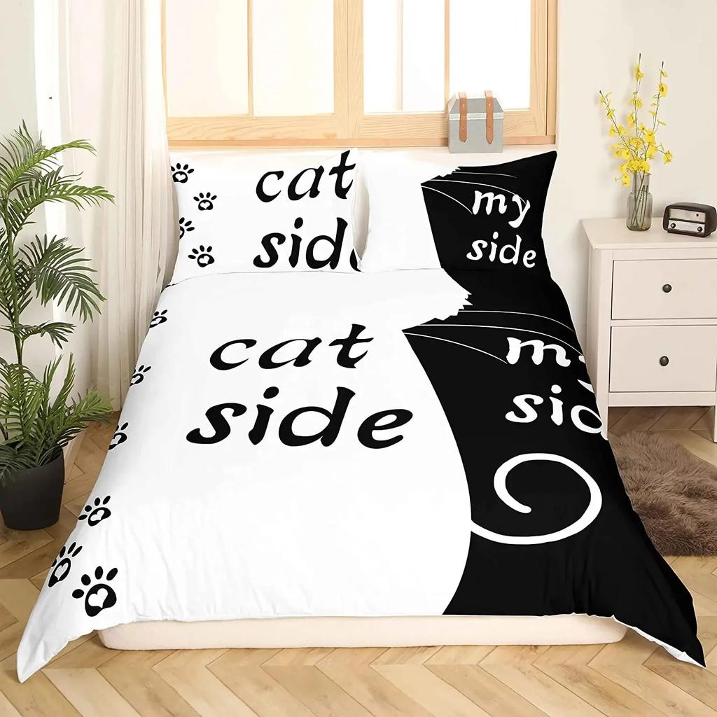 Orange Cat Duvet Cover Set King Queen Size Cute Animals Pattern Polyester Comforter Cover Quilt Cover For Kids Teens Bedding Set
