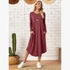 Herbst Damen Übergröße Einfarbig Lässig Langarm Kleid Gebogener Saum Lockeres Kleid