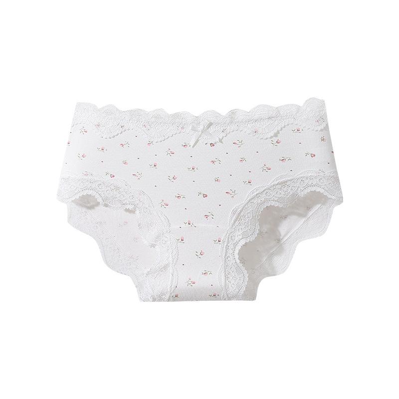 Women's Spring and Summer Lace Edge Cotton 10 Antibacterial Extension Crotch Stretch Waist Triangle Briefs