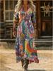 2026 Spring Retro V-neck Long-sleeved Plus Size Dress