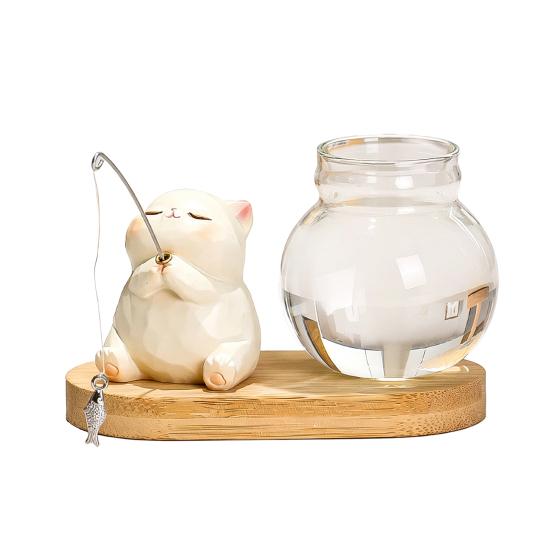Mini Plant Propagation Station, Hydroponic Glass Vase with Cute Animals Figurine, Home Office Desks Aesthetic Decorations, Gift for Women Plant