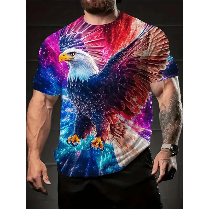 Fashionable summer men's domineering wolf print pattern breathable round neck T-shirt outdoor high street casual top